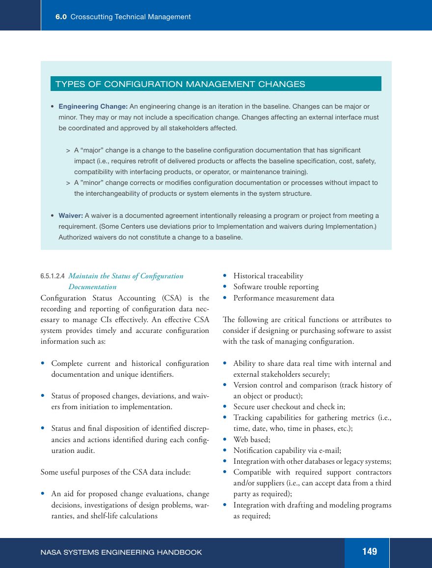 Handbook page 149 with the box Types of Configuration Management Changes