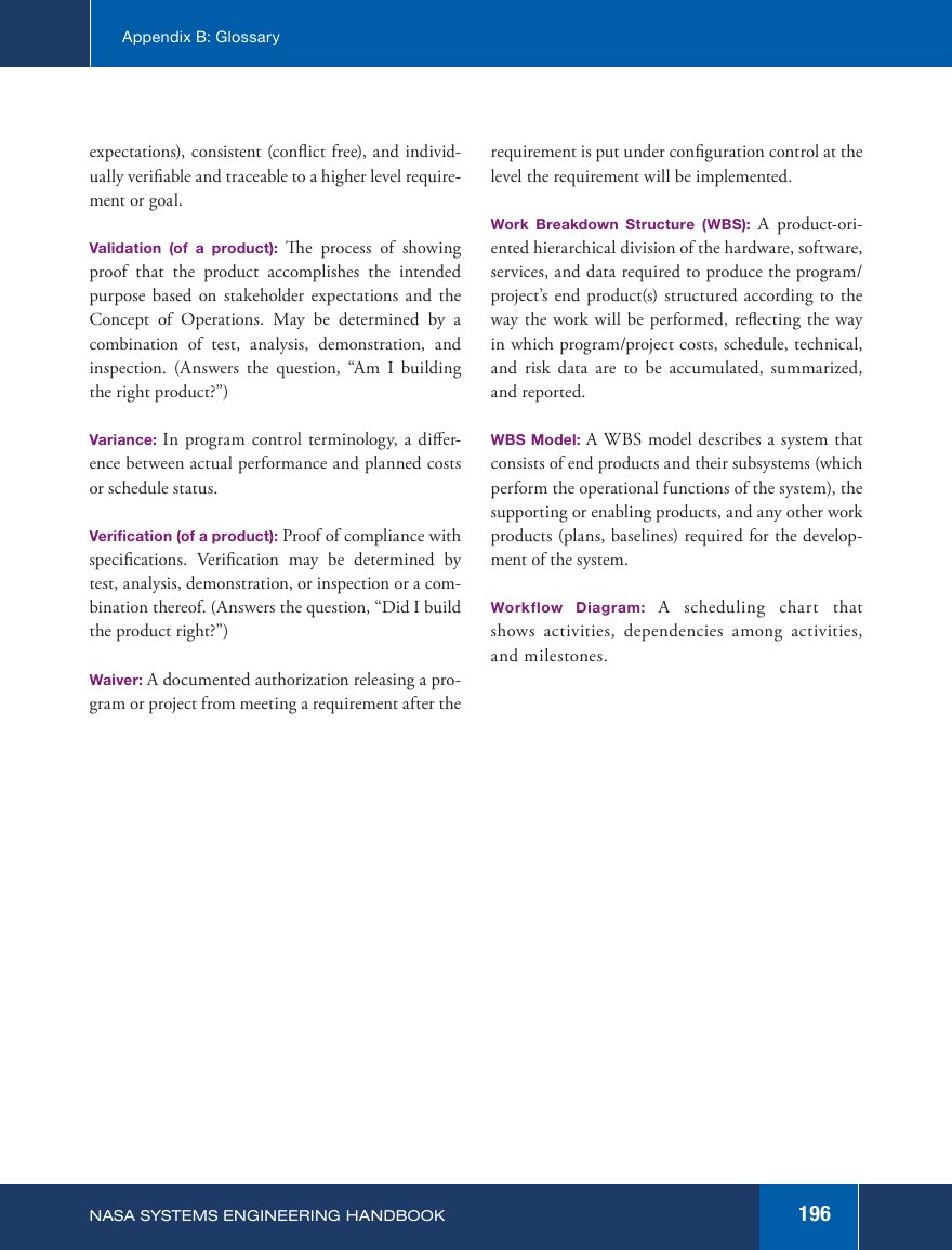 Handbook page 196, glossary entries V to W